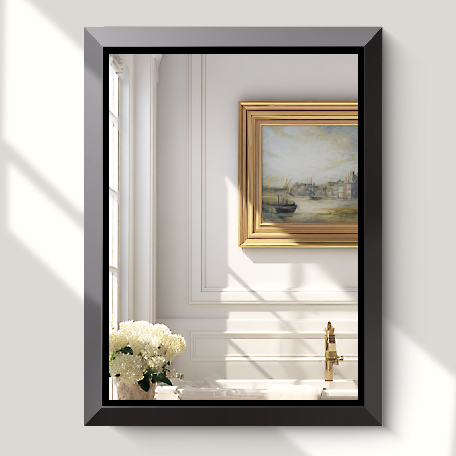 USHOWER Canvas Series Black Beveled Bathroom Mirror 24''x32''