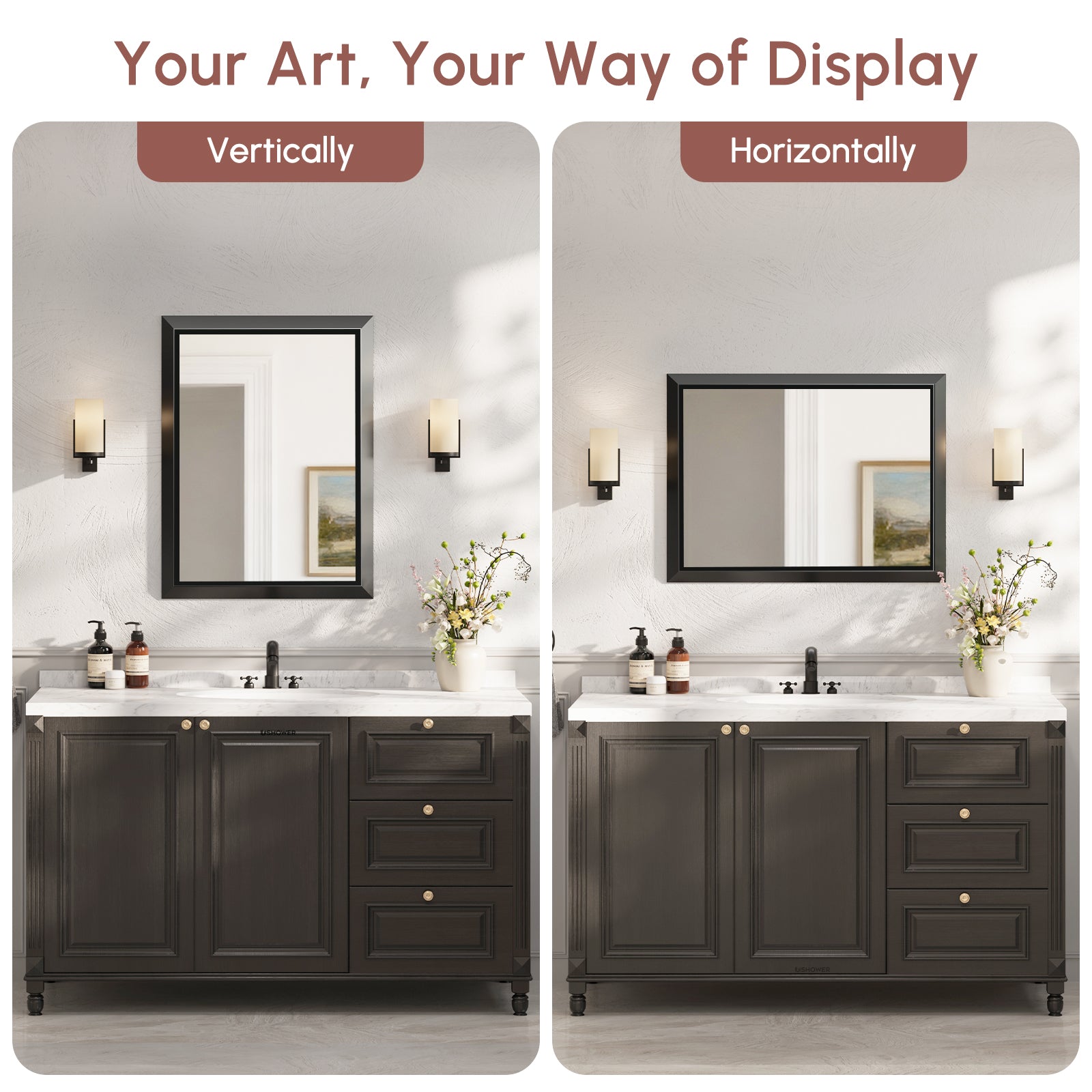 USHOWER Canvas Series Black Beveled Bathroom Mirror 24''x32''