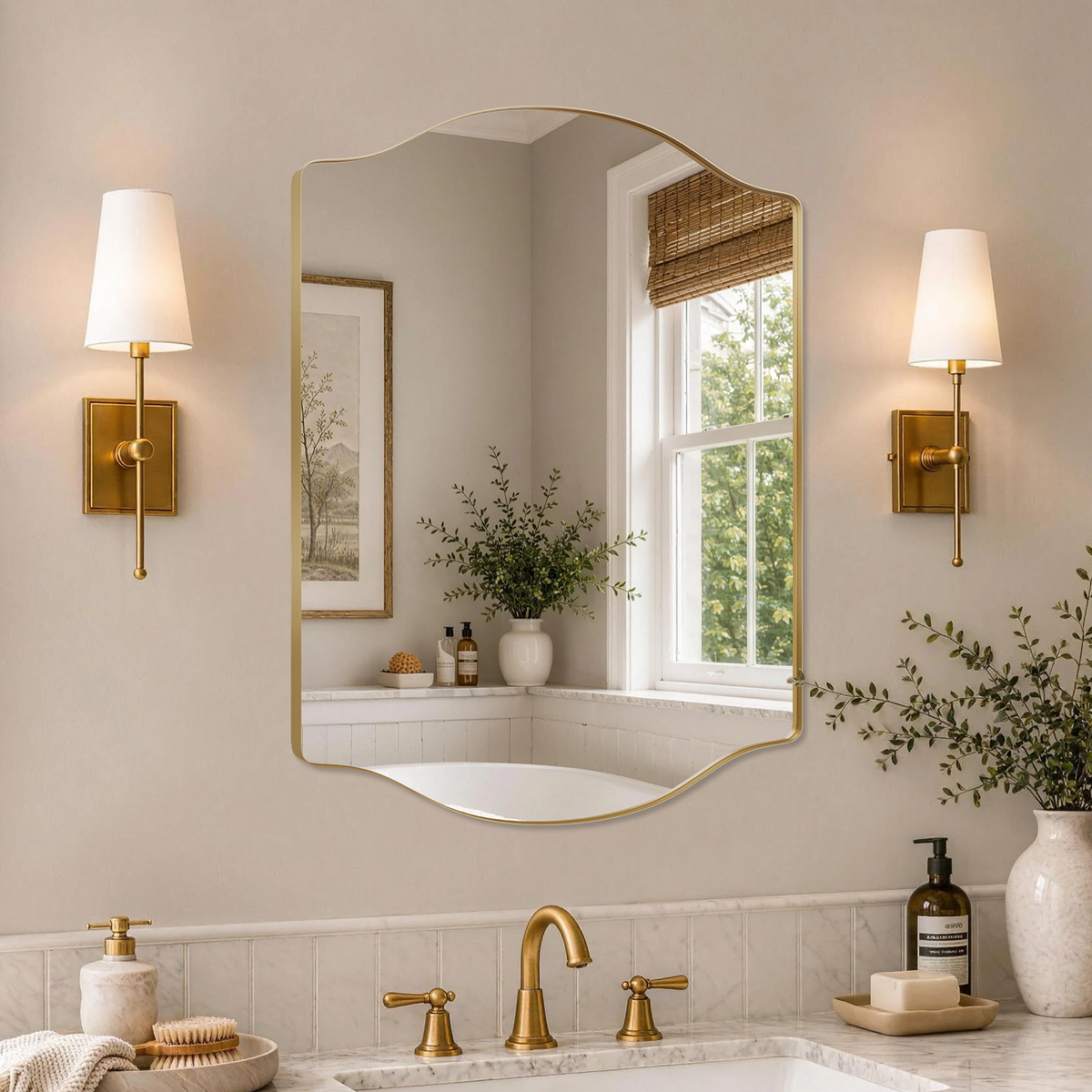 Stainless Steel Frame Gold Double Arch Bathroom Mirror – 24" x 32"