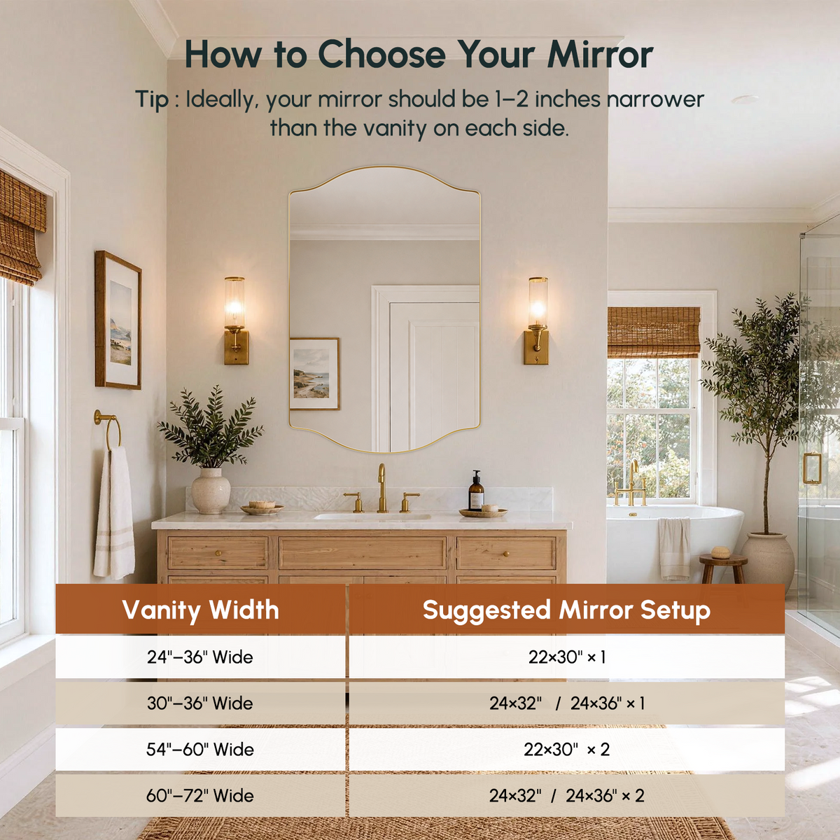 Stainless Steel Frame Gold Double Arch Bathroom Mirror – 24" x 36"