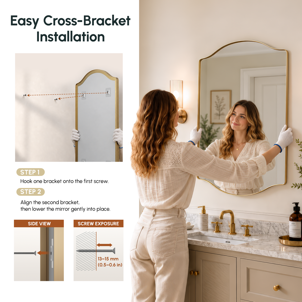 Stainless Steel Frame Gold Double Arch Bathroom Mirror – 24" x 36"