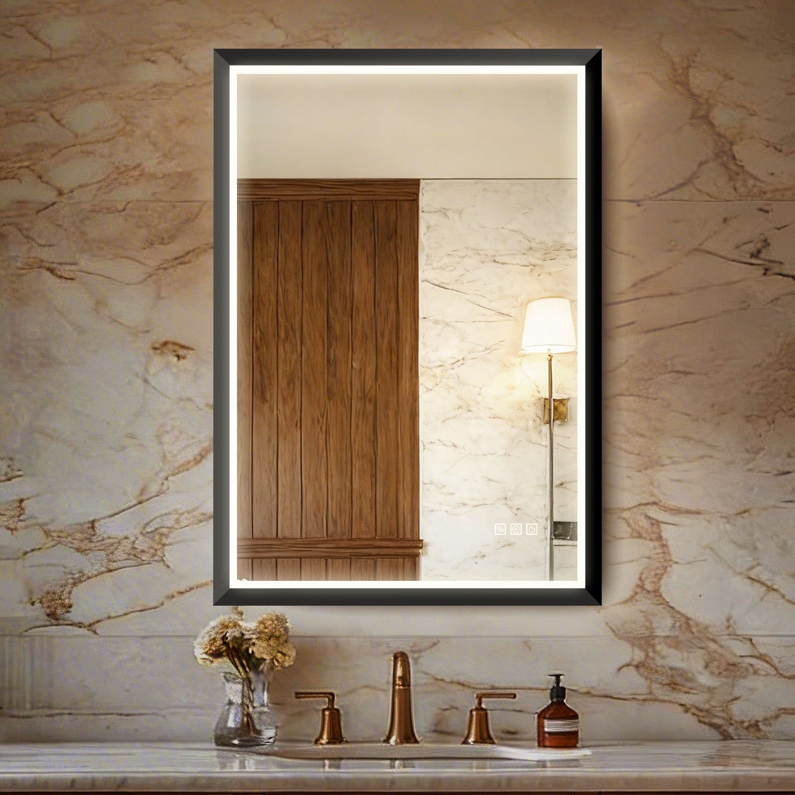 USHOWER Floating Mirror with Lights, LED Bathroom Mirror 24''x 36''