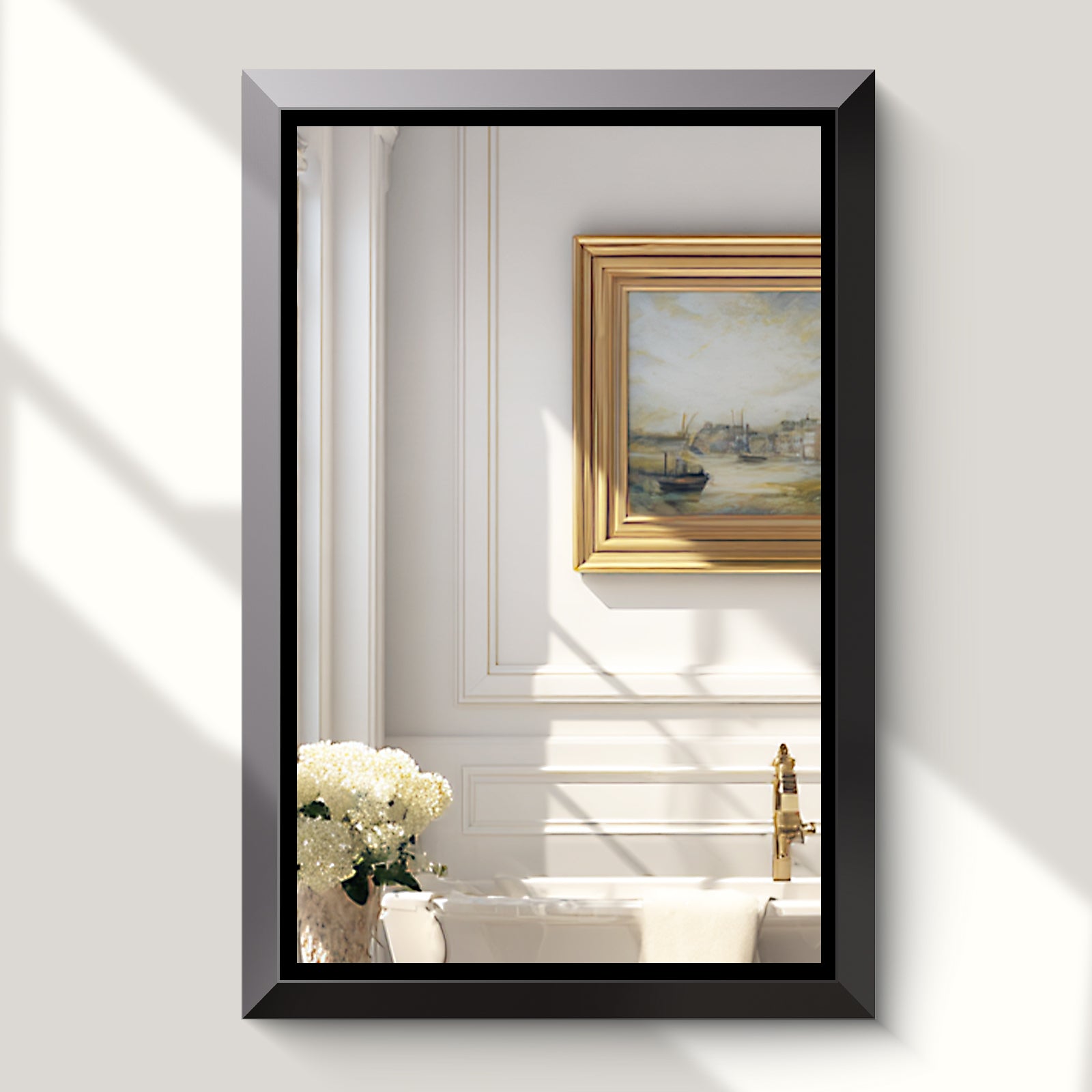 USHOWER Canvas Series Black Beveled Bathroom Mirror 24''x36''
