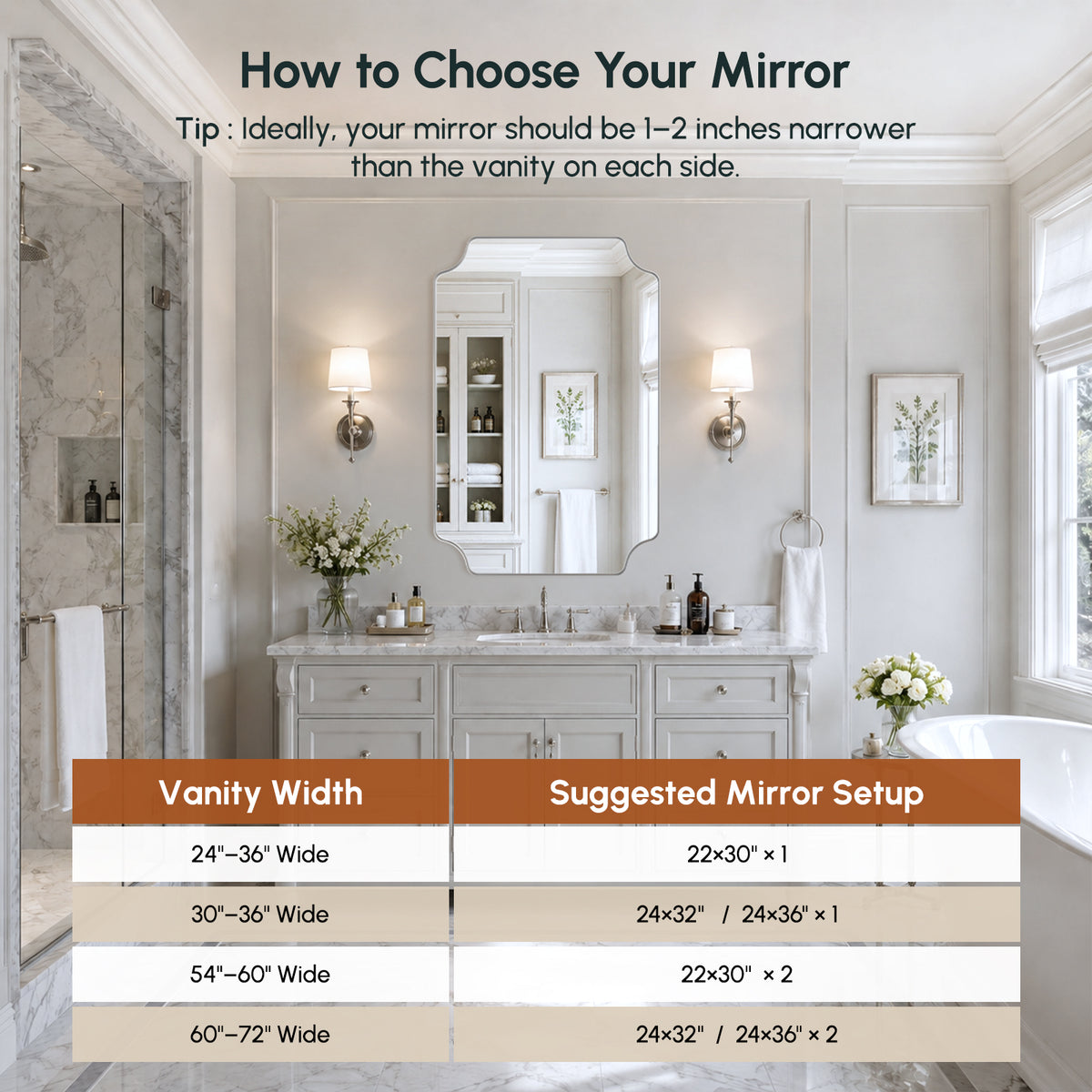 Stainless Steel Frame Silver Scalloped Bathroom Mirror – 24" x 36"