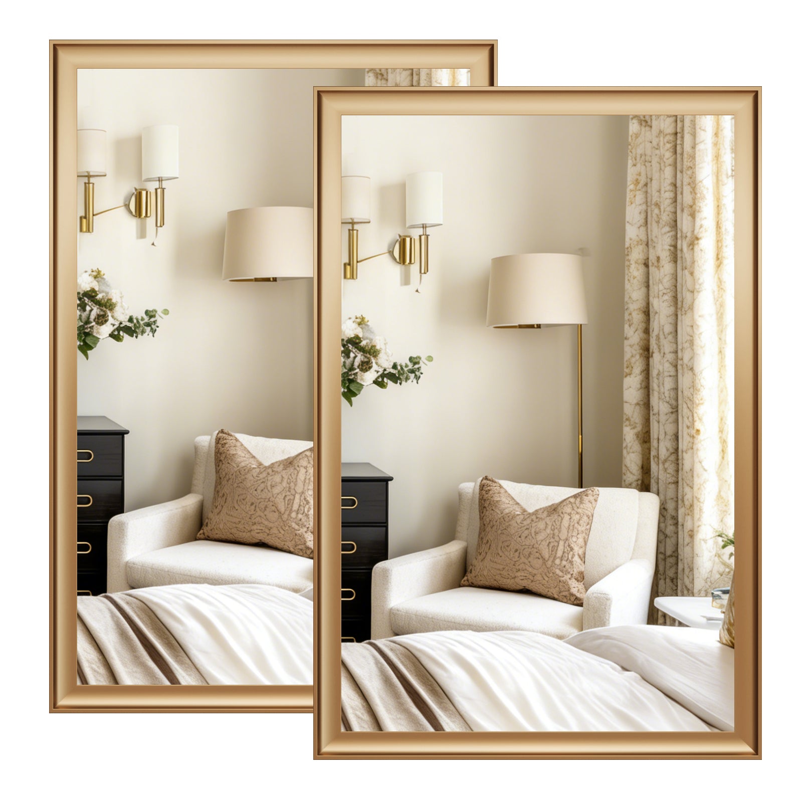 USHOWER Curva Mirror, 2-Pack Rectangular Gold Metal Framed Mirror, 24'' x 36''