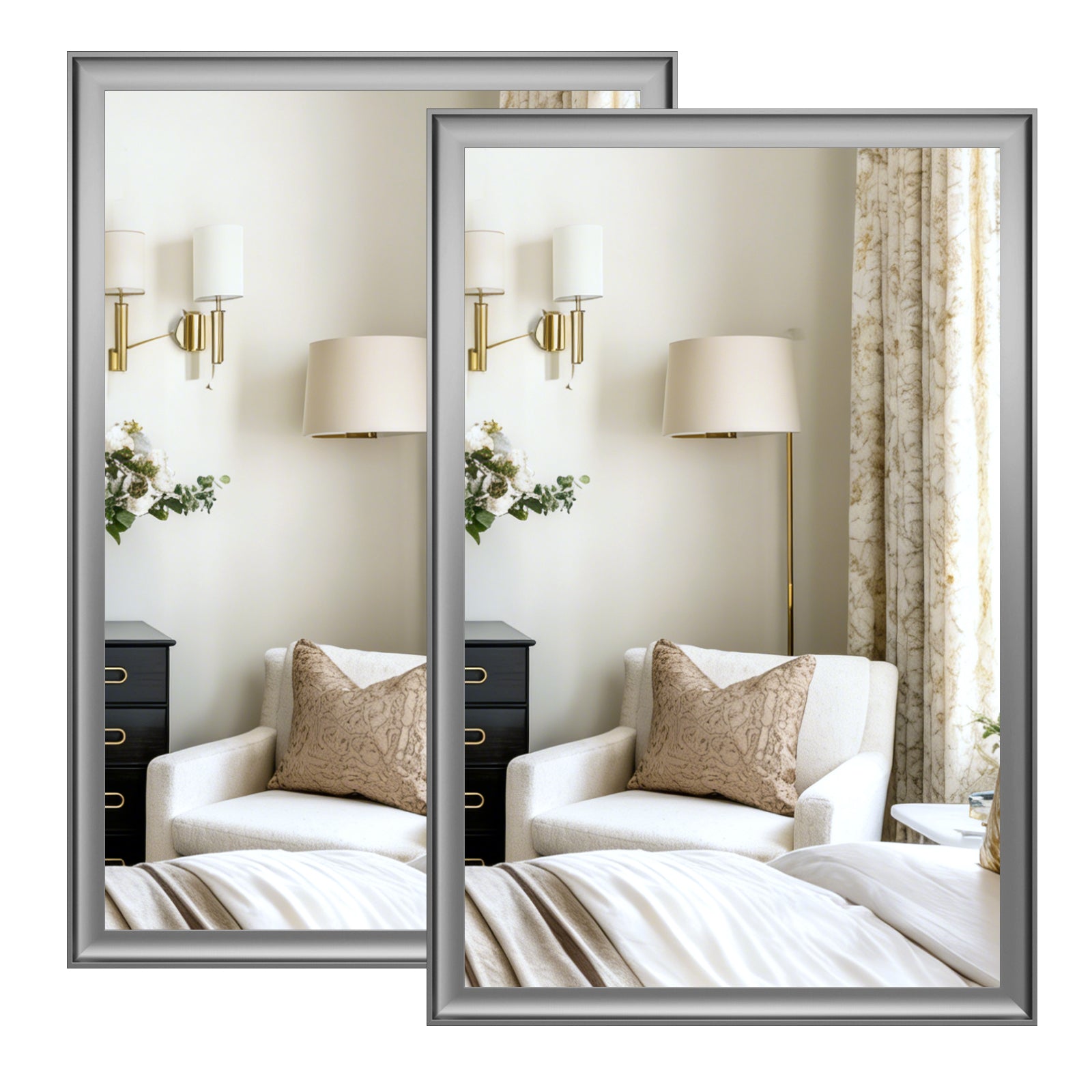 USHOWER Curva Mirror, 2-Pack Rectangular Silver Metal Framed Mirror, 24'' x 36''