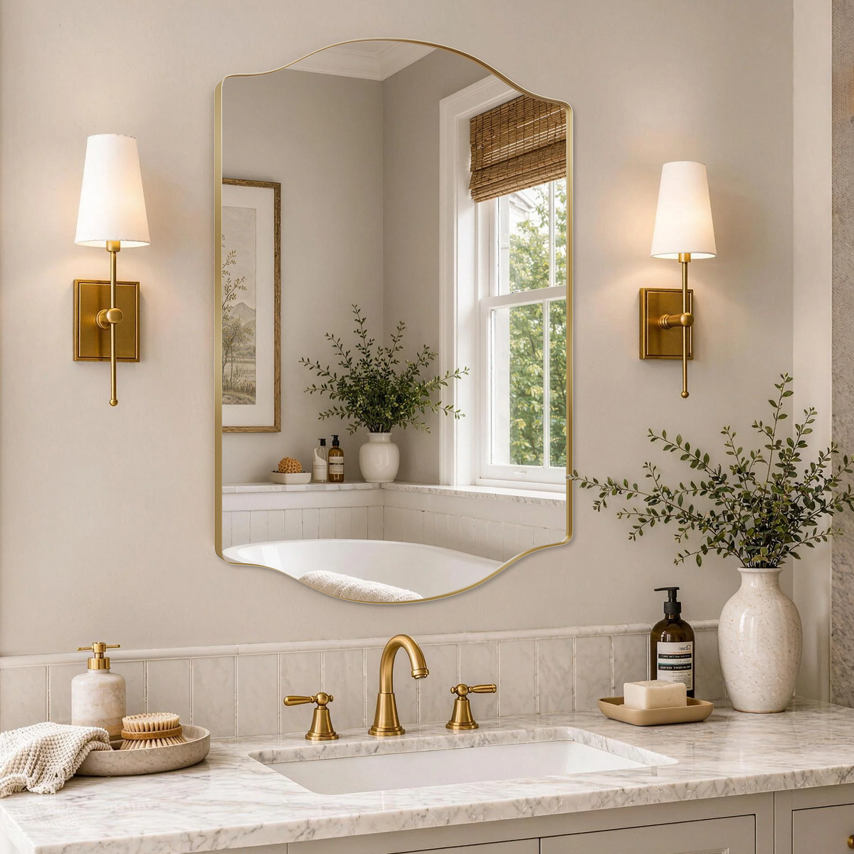 Stainless Steel Frame Gold Double Arch Bathroom Mirror – 24" x 36"
