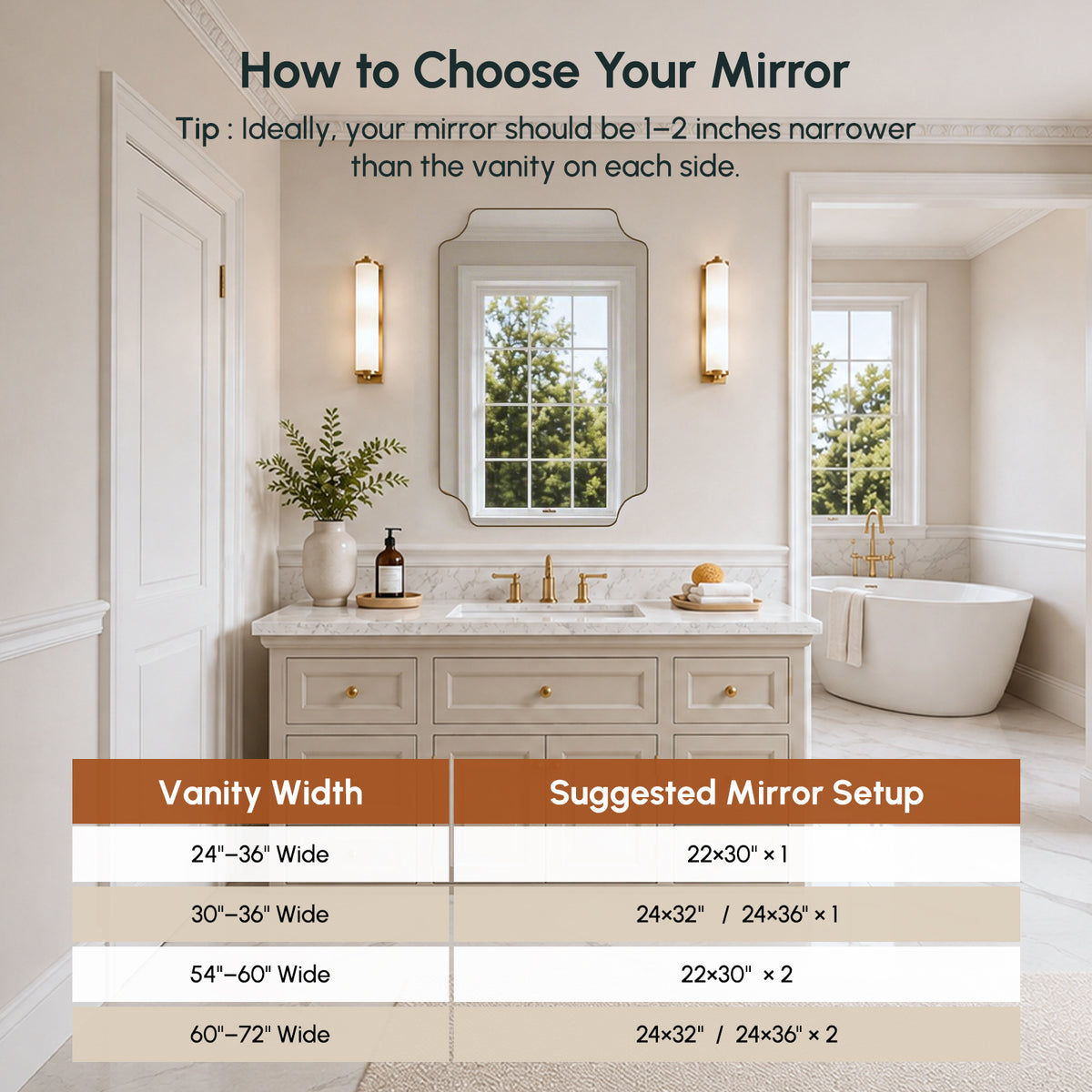Stainless Steel Frame Gold Scalloped Bathroom Mirror – 24" x 36"
