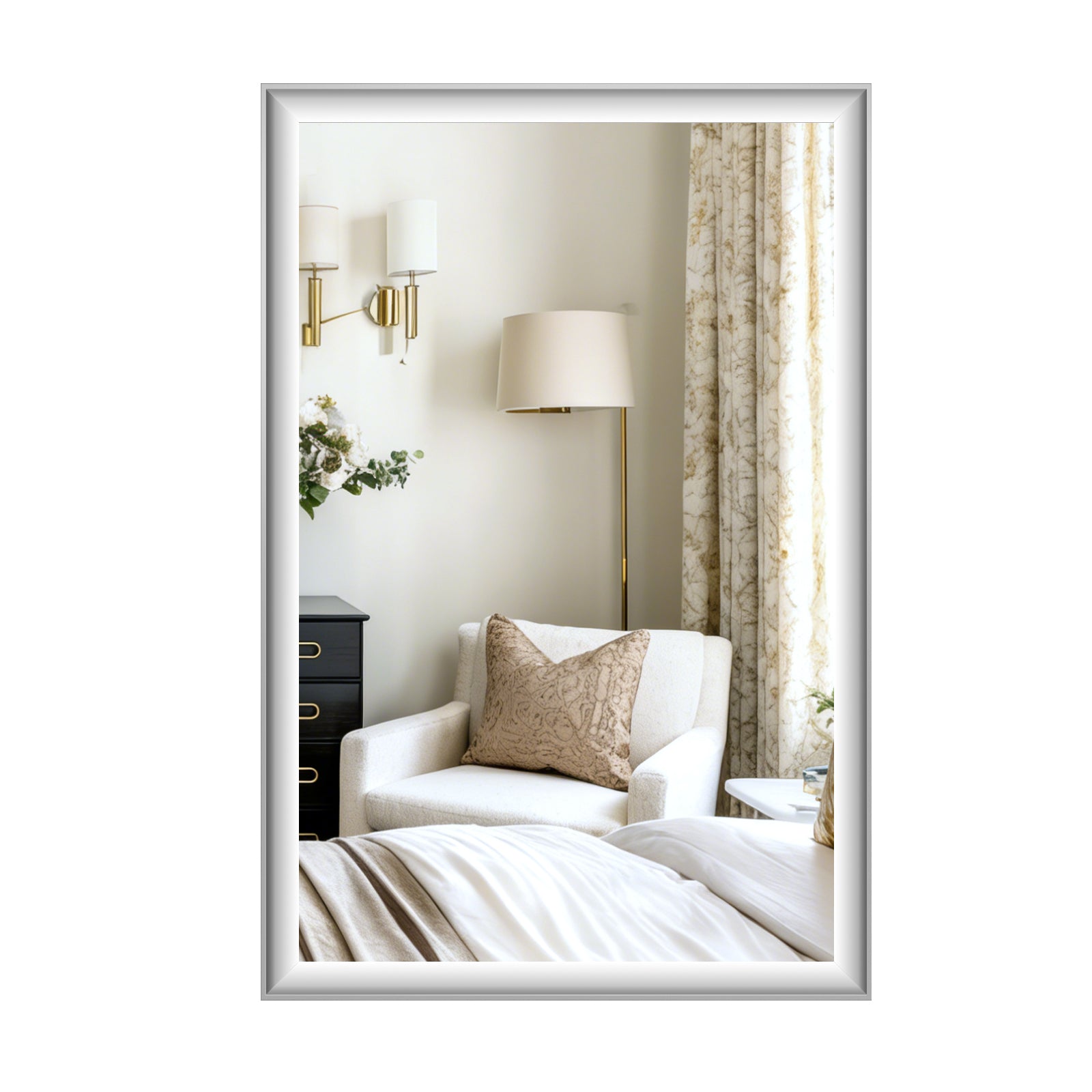 USHOWER Curva Mirror, Rectangular White Metal Framed Mirror, 24'' x 36''