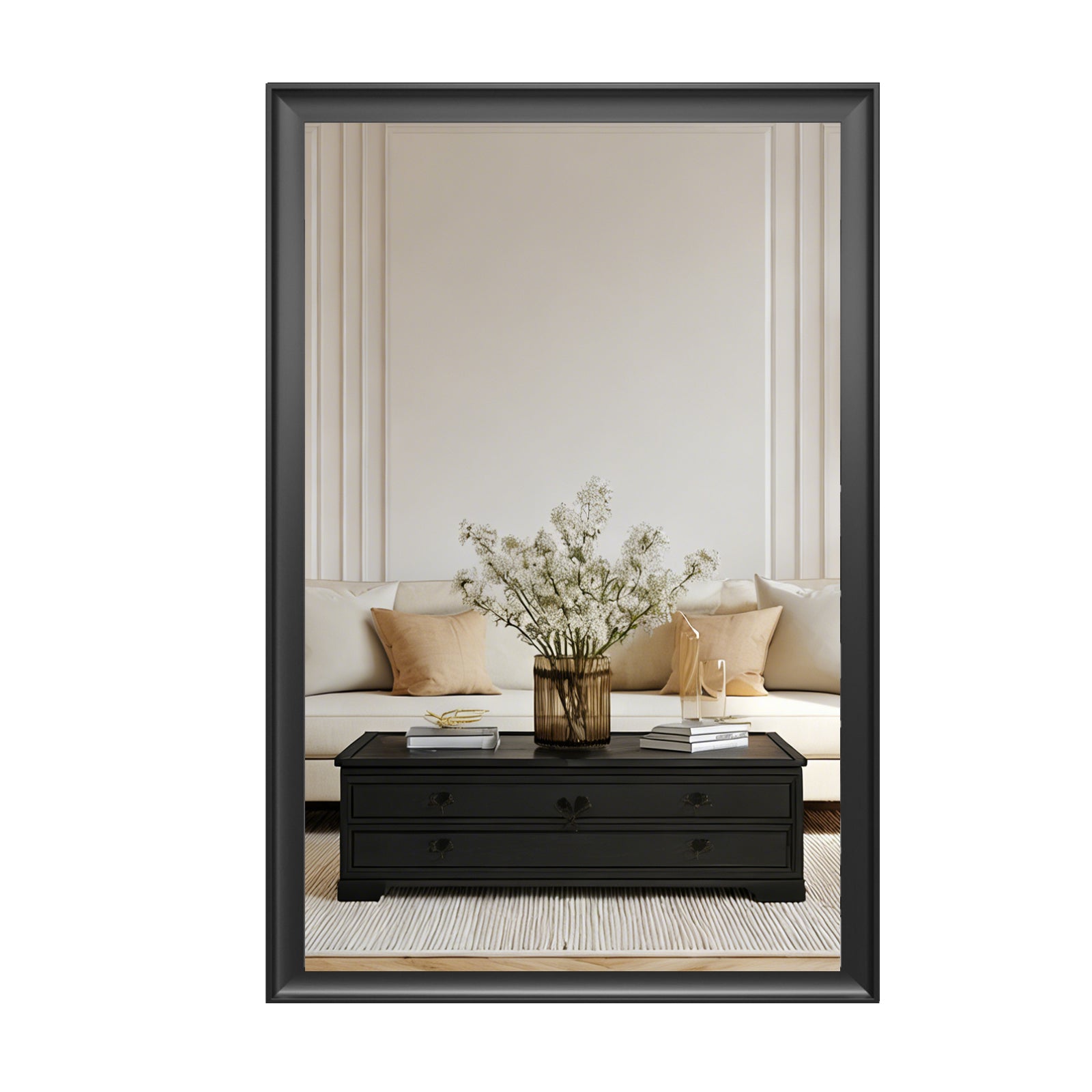 USHOWER Curva Mirror, Rectangular Black Metal Framed Mirror, 24'' x 36''