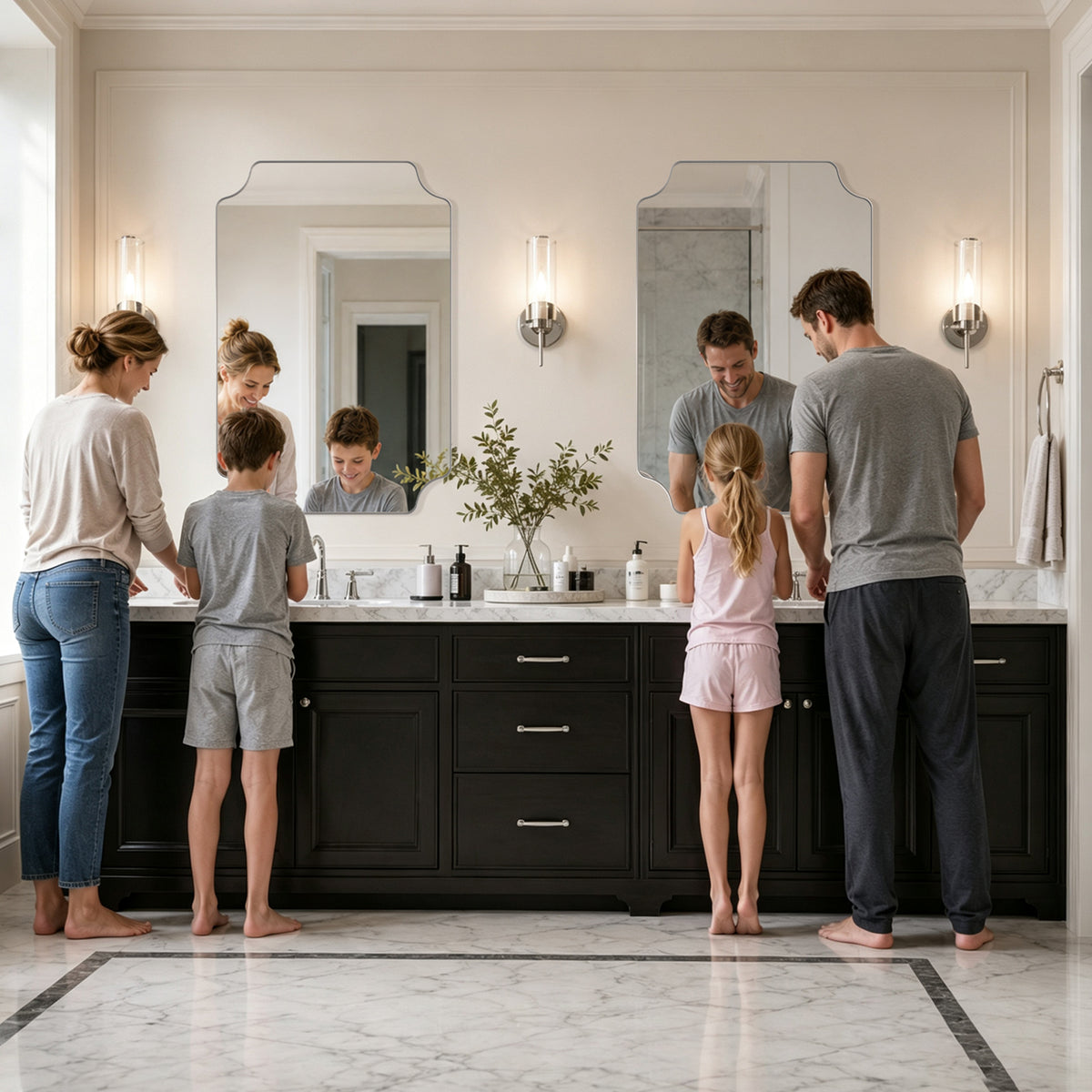 Stainless Steel Frame Silver Scalloped Bathroom Mirror – 24" x 36"