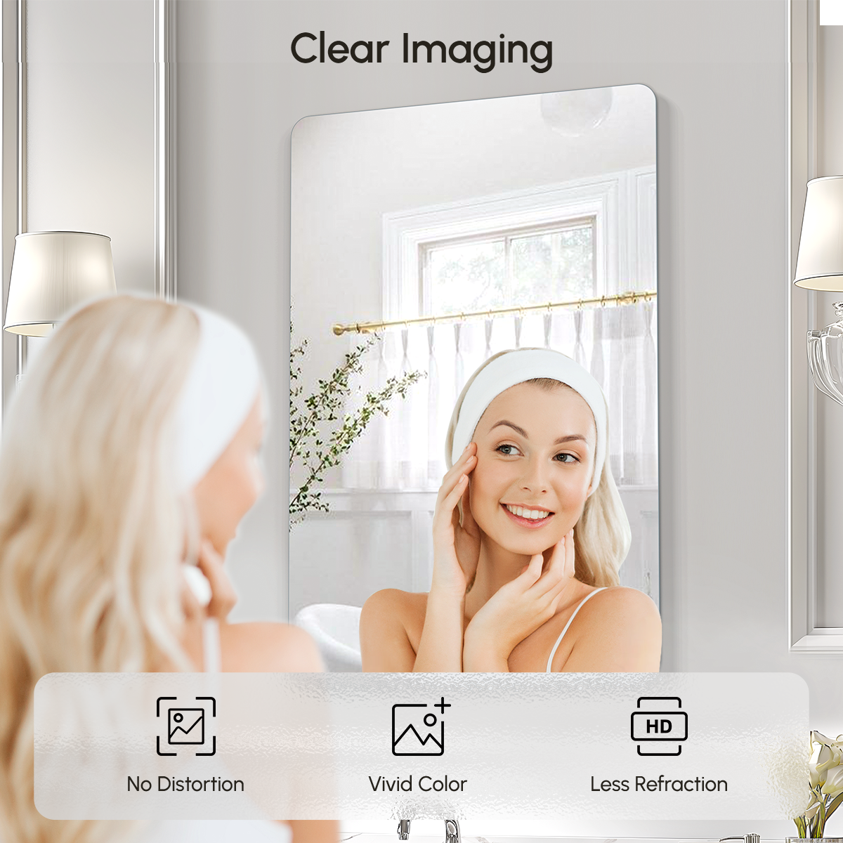 USHOWER Kadra Series 24x36 Frameless Rectangular Bathroom Mirror with HD Reflection, Color Accuracy, and Low Distortion