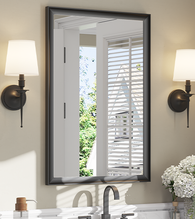 USHOWER Curva Mirror, Rectangular Black Metal Framed Mirror, 24'' x 36''