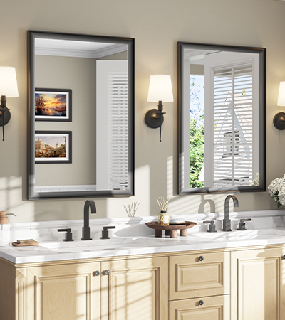 USHOWER Curva Mirror, 2-Pack Rectangular Black Metal Framed Mirror, 24'' x 36''