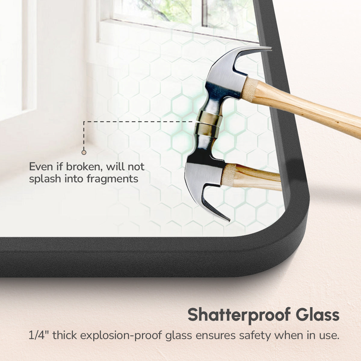 USHOWER Nwar Series – Shatterproof Mirror with 1/4" Tempered Glass for Safe Bathroom Use