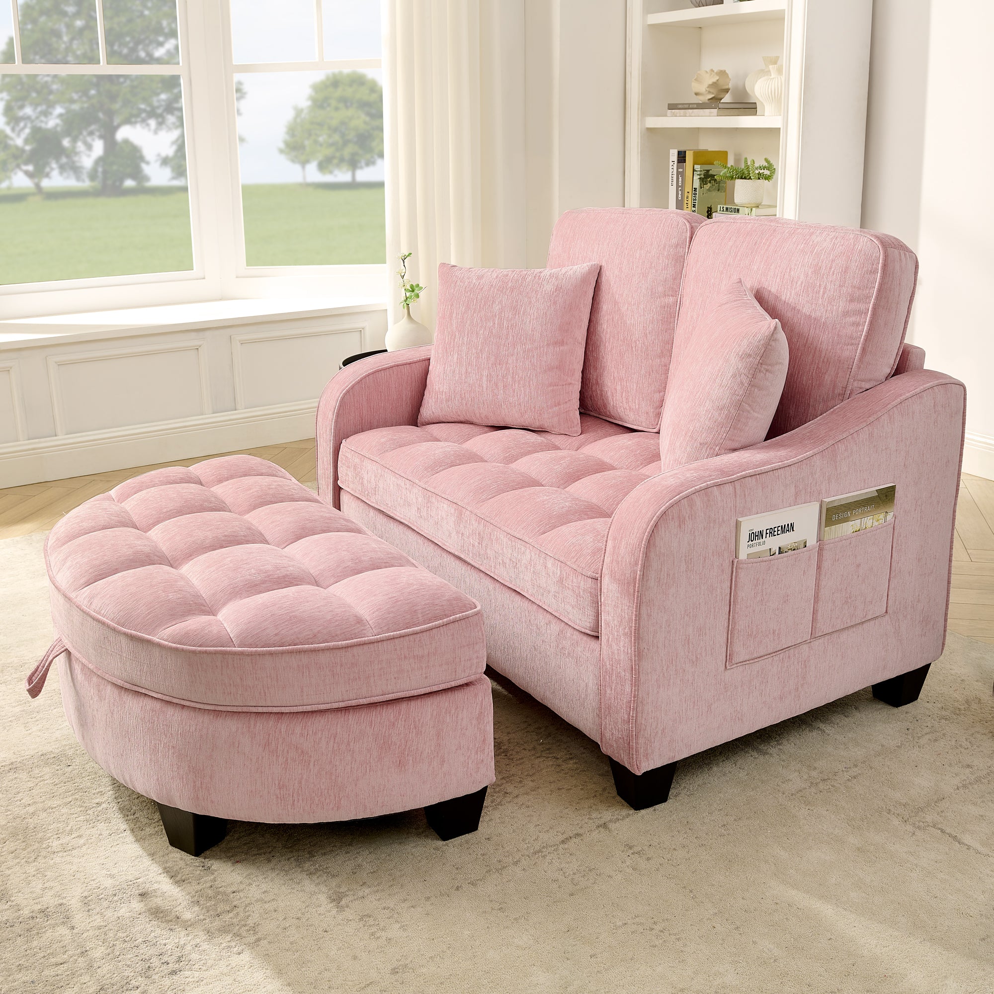 Two-seater sofa, double sofa chaise longue pink