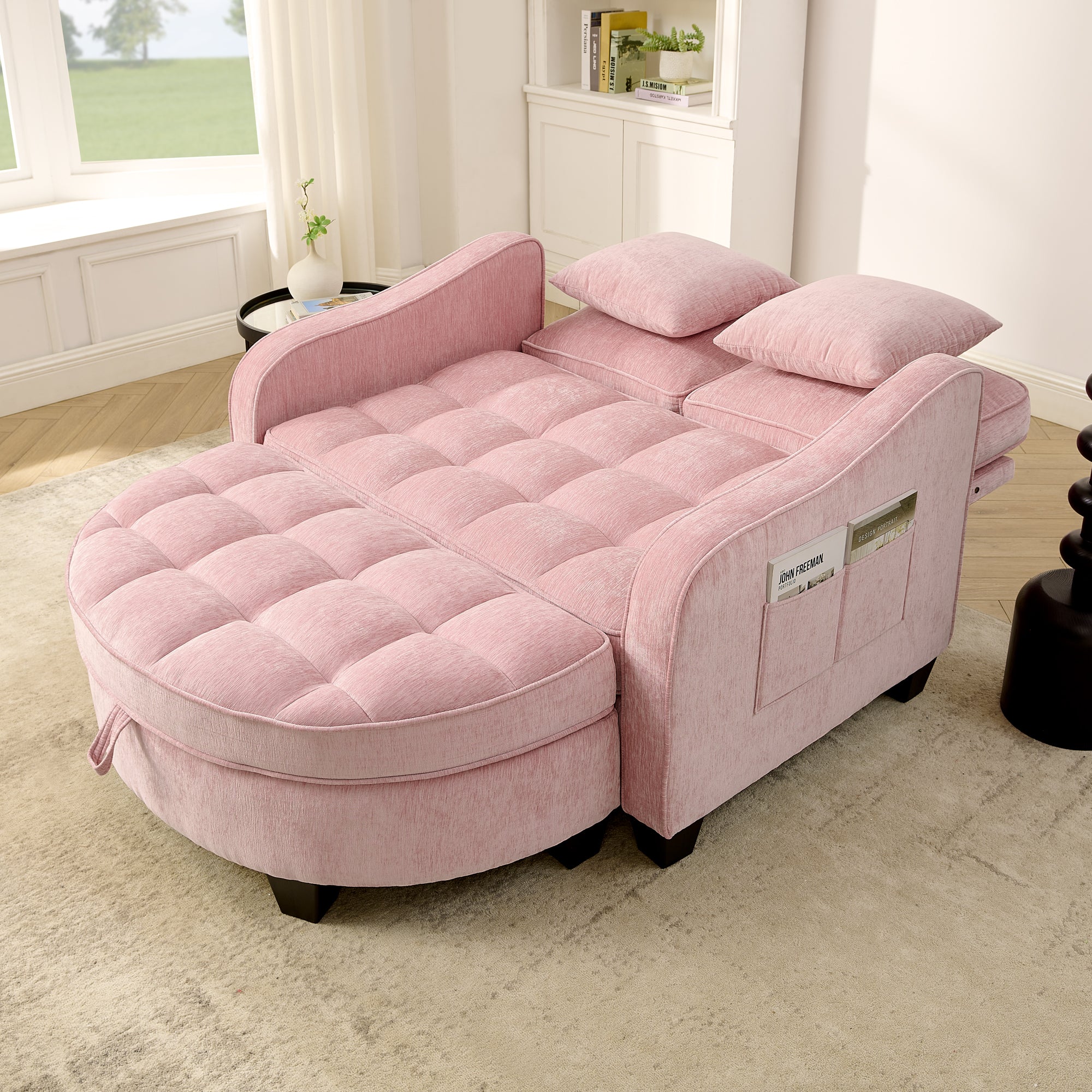 Two-seater sofa, double sofa chaise longue pink