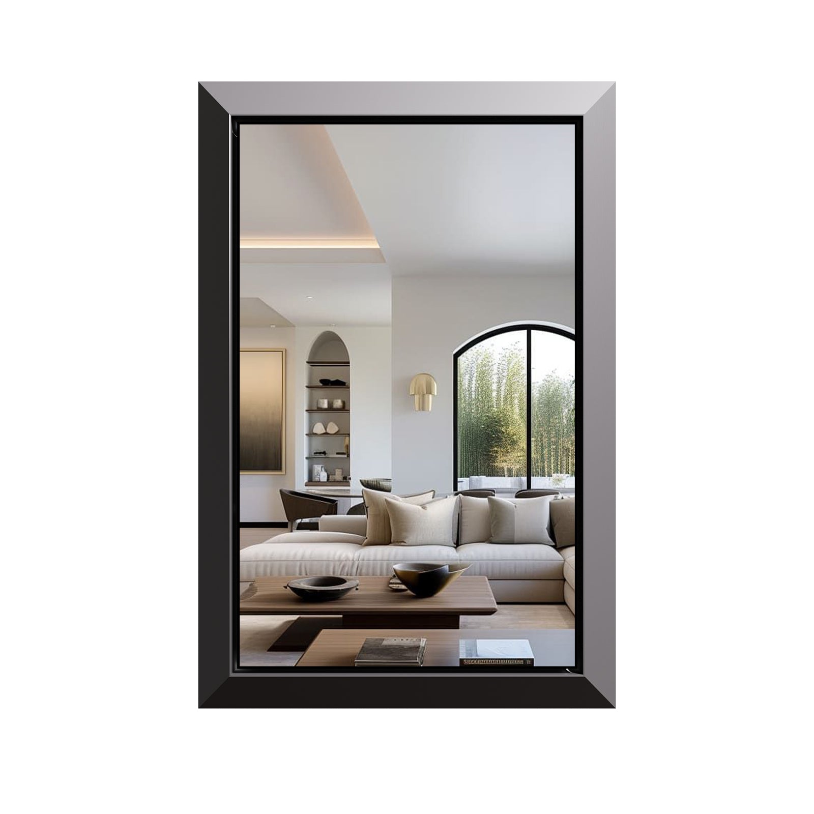 USHOWER Floating Mirror, 24''x36'' Black Beveled Mirror for Wall
