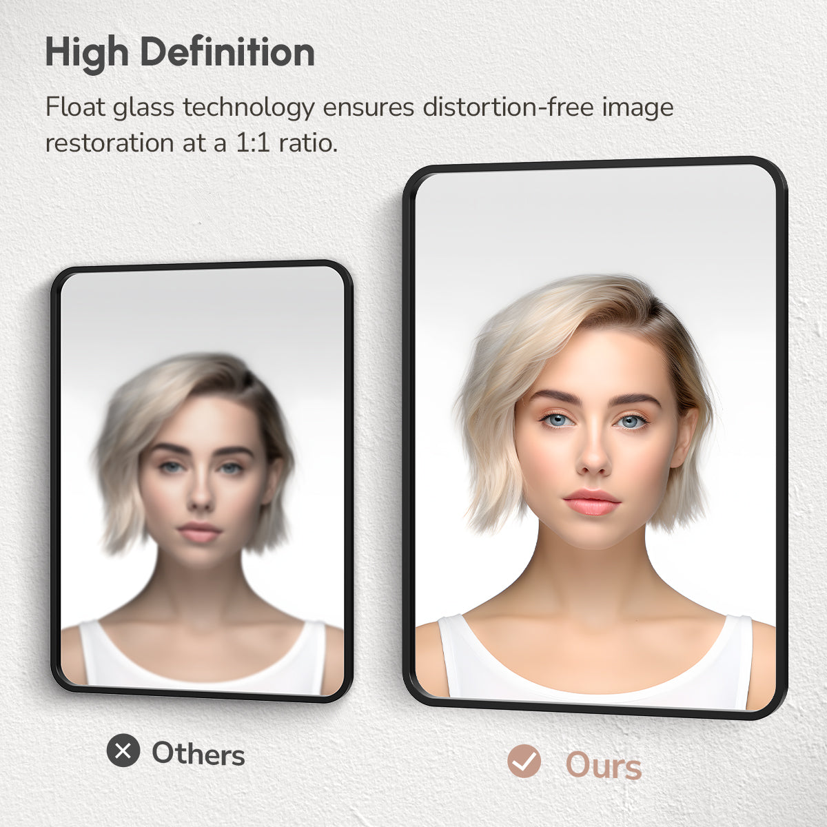 high definition rectangular vanity mirror with float glass 1:1 true reflection and clear distortion free imaging