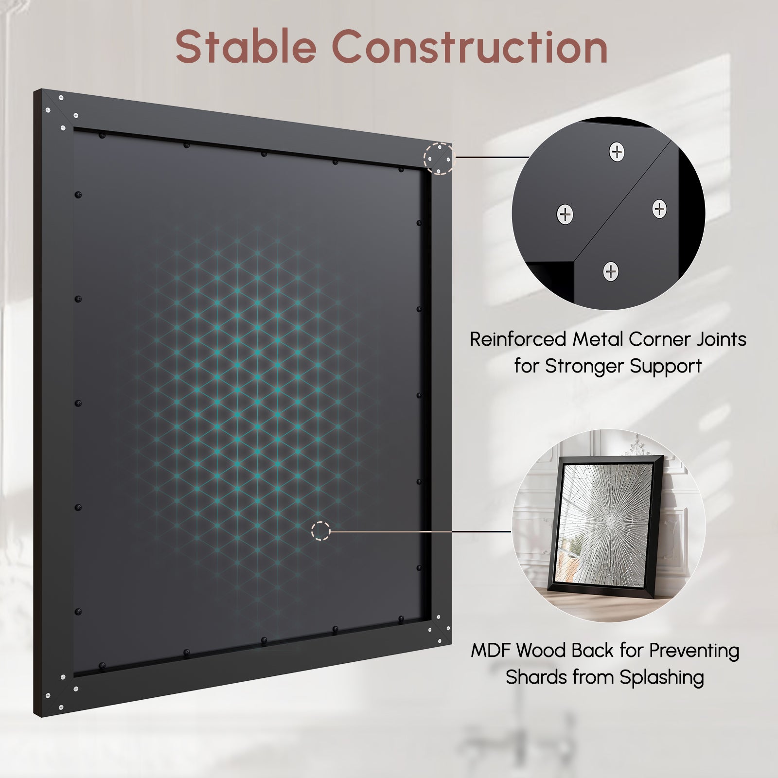 USHOWER Canvas Series Black Beveled Bathroom Mirror 30''x36''