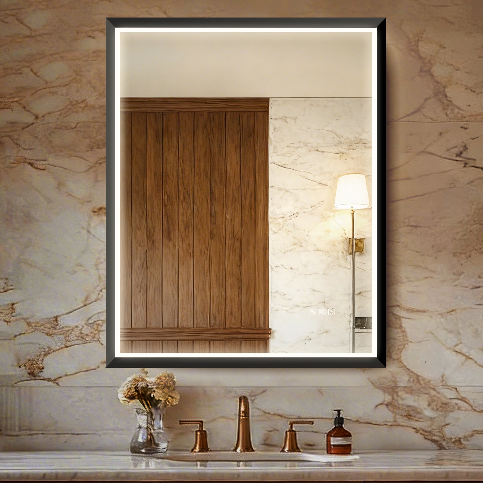 USHOWER Floating Mirror with Lights, LED Bathroom Mirror 30''x 36''