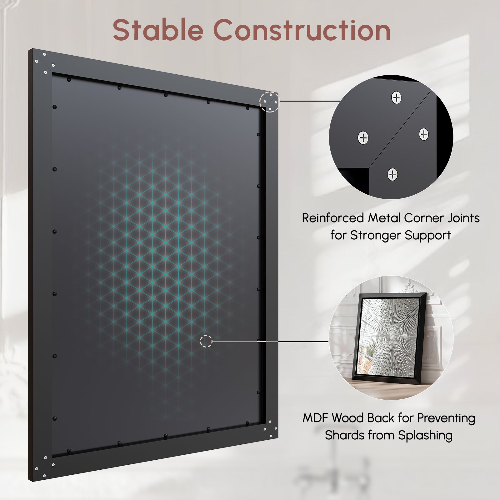 USHOWER Canvas Series Black Beveled Bathroom Mirror 30''x40''