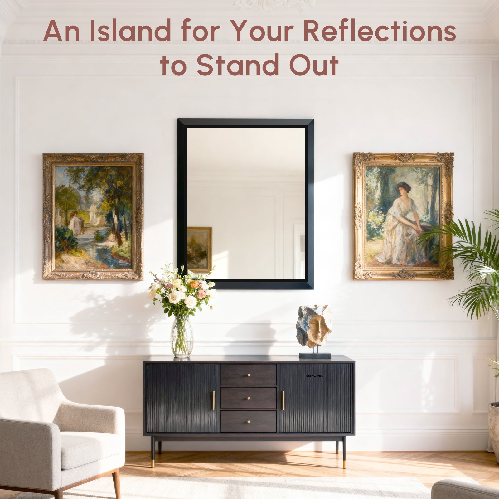 USHOWER Canvas Series Black Beveled Bathroom Mirror 30''x40''