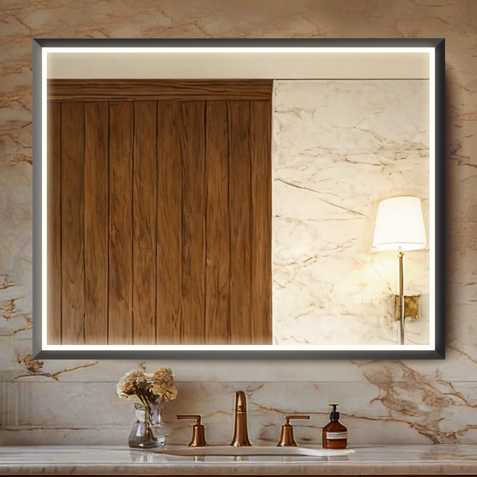 USHOWER Floating Mirror with Lights, LED Bathroom Mirror 40''x 30''