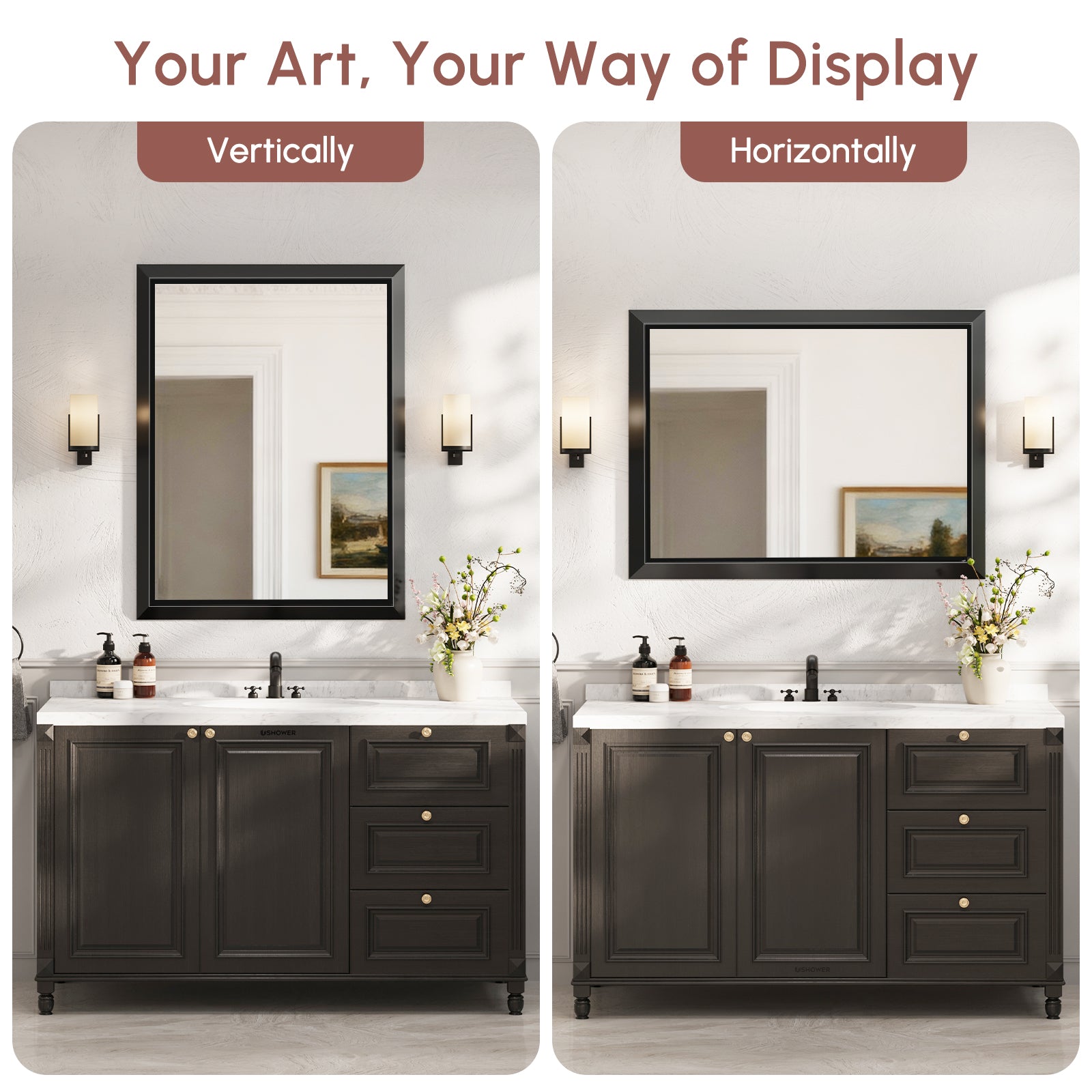 USHOWER Canvas Series Black Beveled Bathroom Mirror 30''x40''