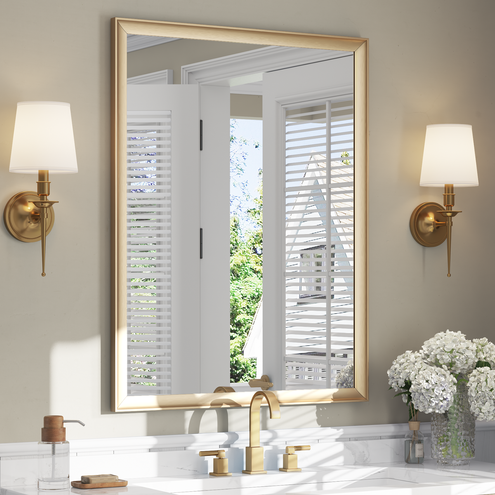 USHOWER Curva Mirror, Rectangular Gold Metal Framed Mirror, 30'' x 40''