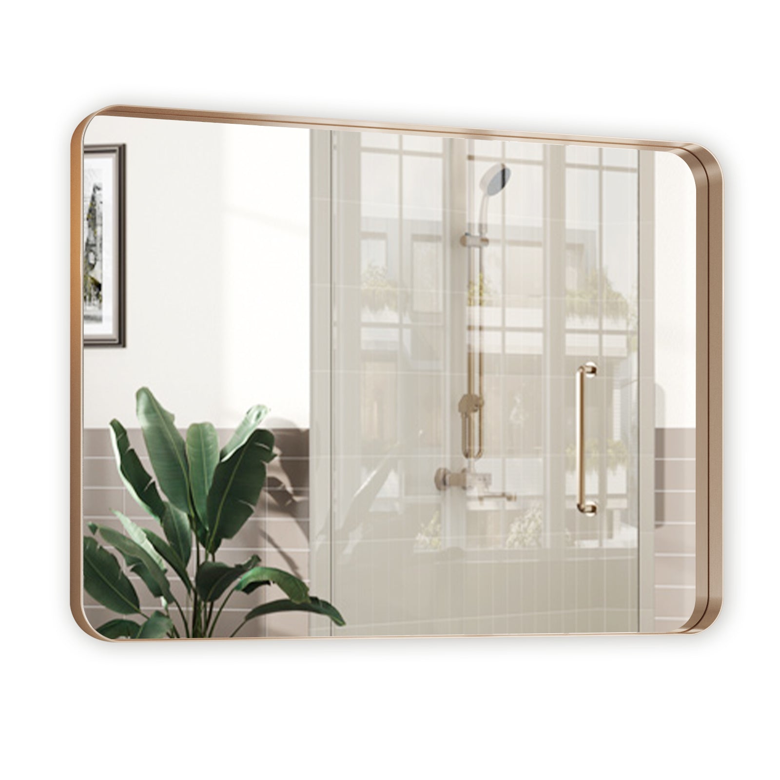 USHOWER 30 x 40 inch brushed gold frame rectangular bathroom vanity wall mirror single pack