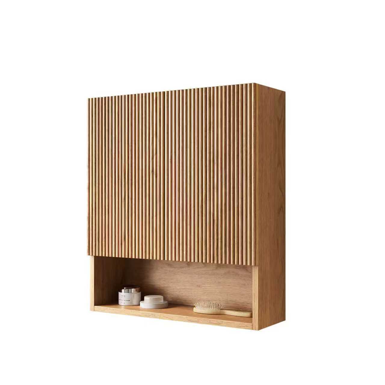TOBI 26" Wall-Mounted Striped Bathroom Cabinet, with Doors, Shelf and Open Storage Compartment Over The Toilet Storage Cabinet for Bathroom, Kitchen, Laundry Room, Natural Woodgrain Color