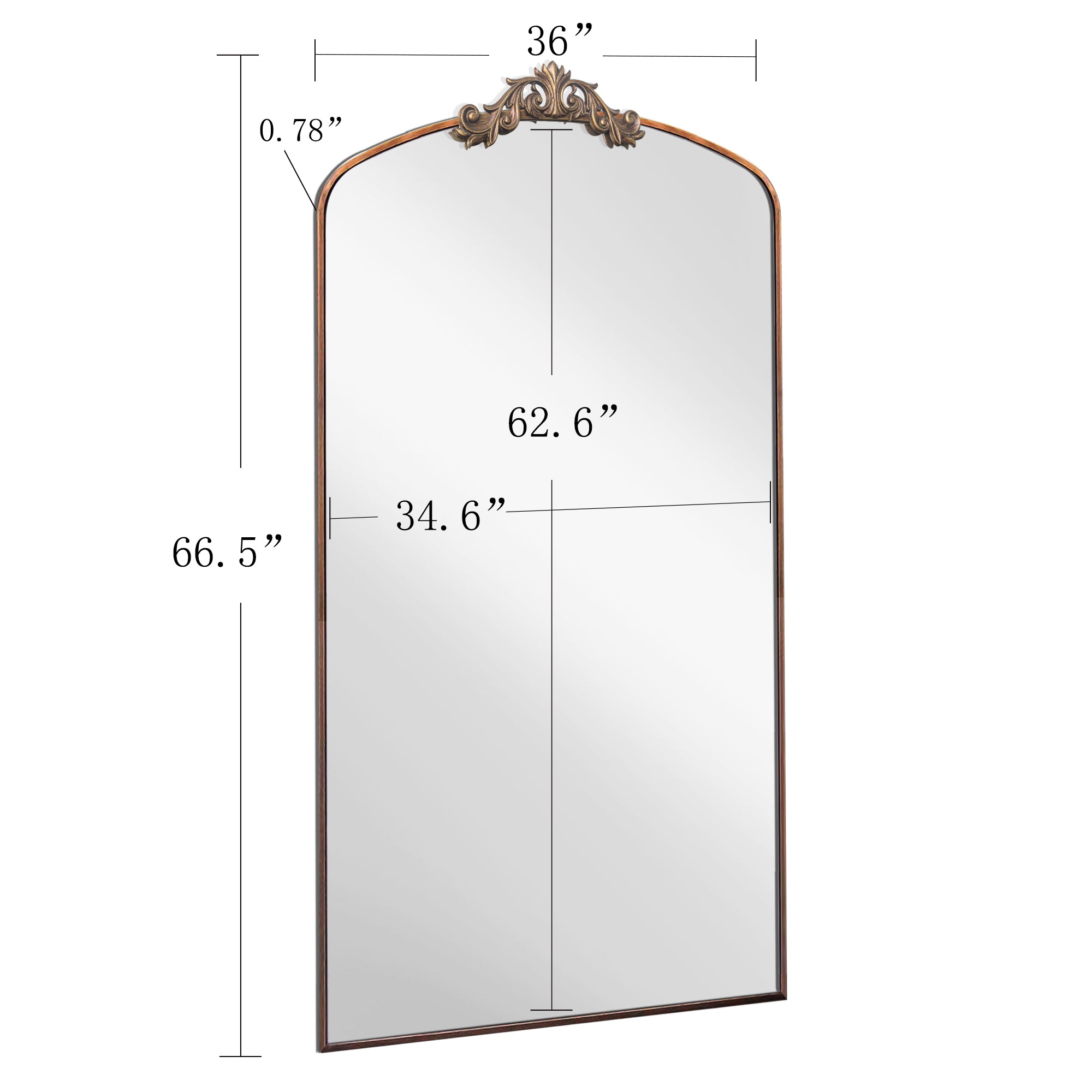 Full Length Mirror 36'' x 66'' Vintage Ornate Arched Floor Mirror, Antique Bronze Metal Framed Mirror Dressing Mirror Oversized Wall Mirror, for Entryway, Living Room, Bedroom, Clothing Shop
