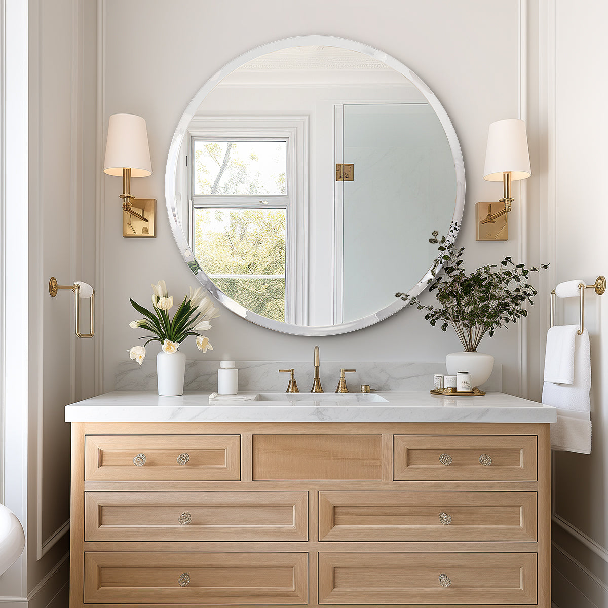 USHOWER Kadra Series – 36'' Frameless Round Bathroom Mirror