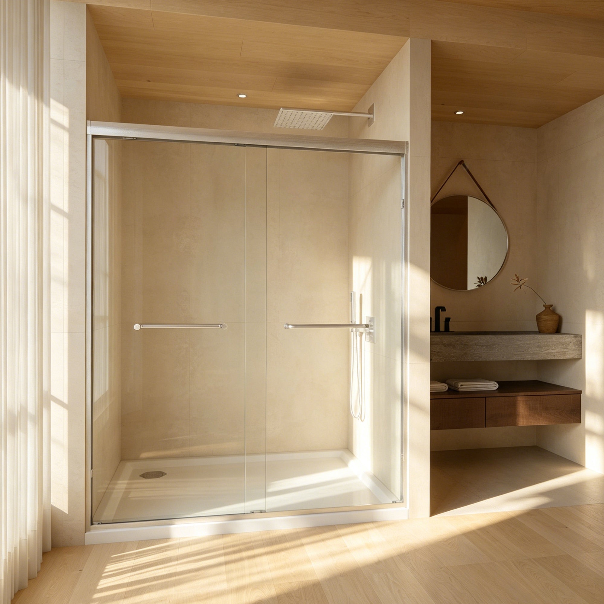 Modern 56-60" Double Sliding Shower Door with 6mm Tempered Glass, Aluminum Frame, Brushed Nickel Stainless Steel Handle & 72" Bathroom Shower Enclosure