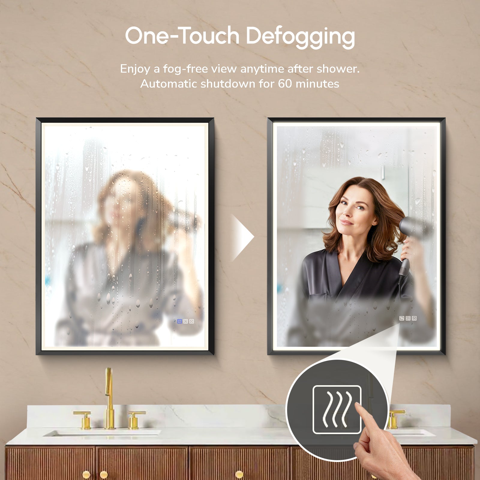 USHOWER Floating Mirror with Lights, LED Bathroom Mirror 24''x 36''