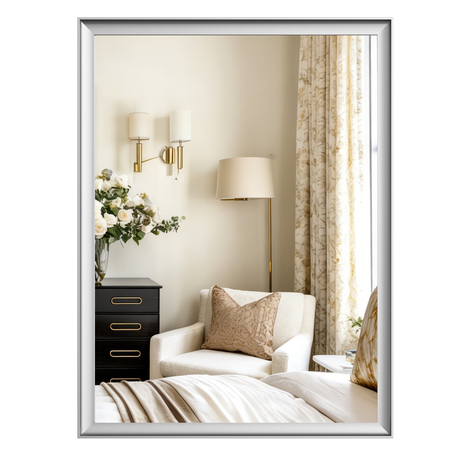 USHOWER Curva Mirror, Rectangular Silver Metal Framed Mirror, 30'' x 40''