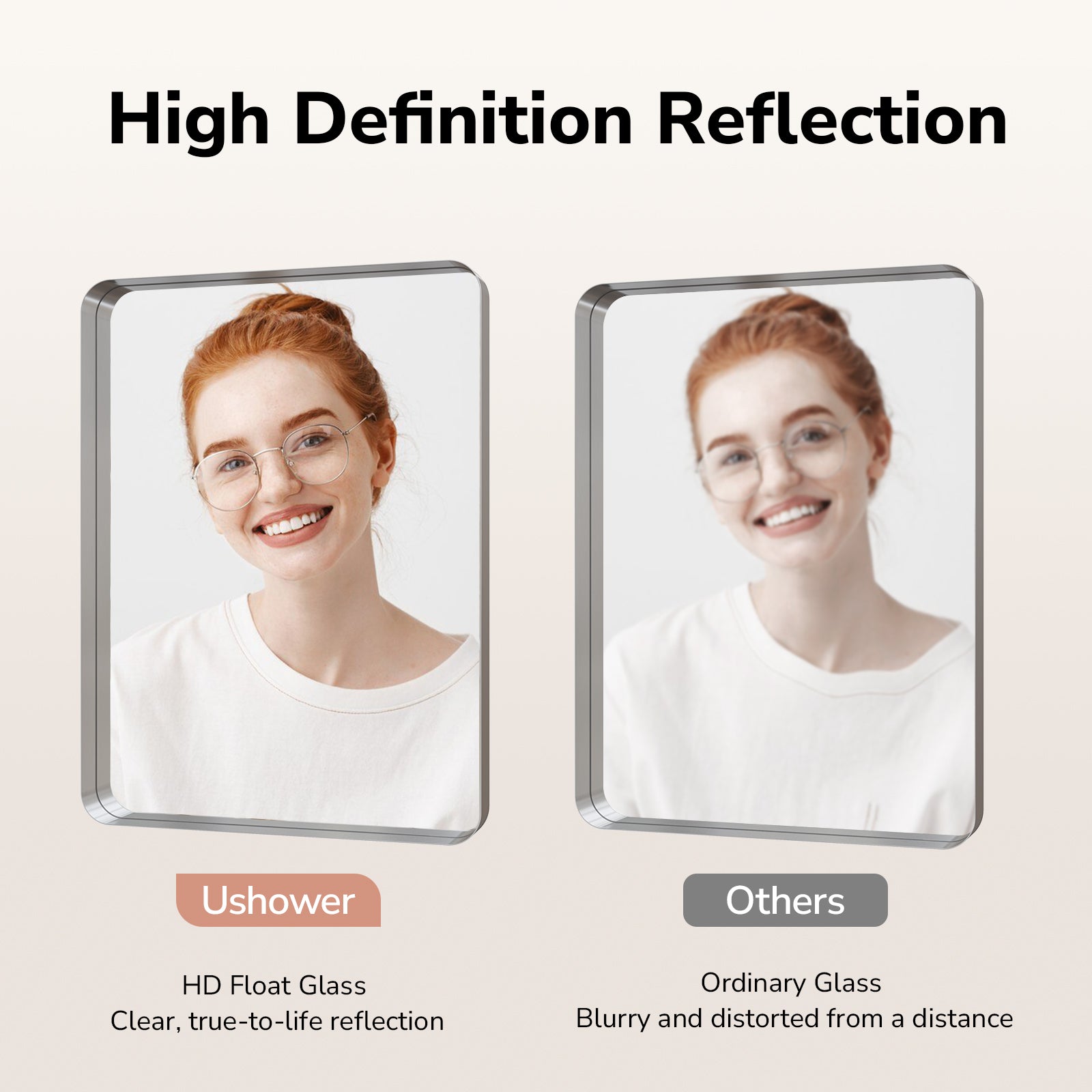 high definition brushed nickel bathroom mirror with float glass 1:1 true reflection clear image