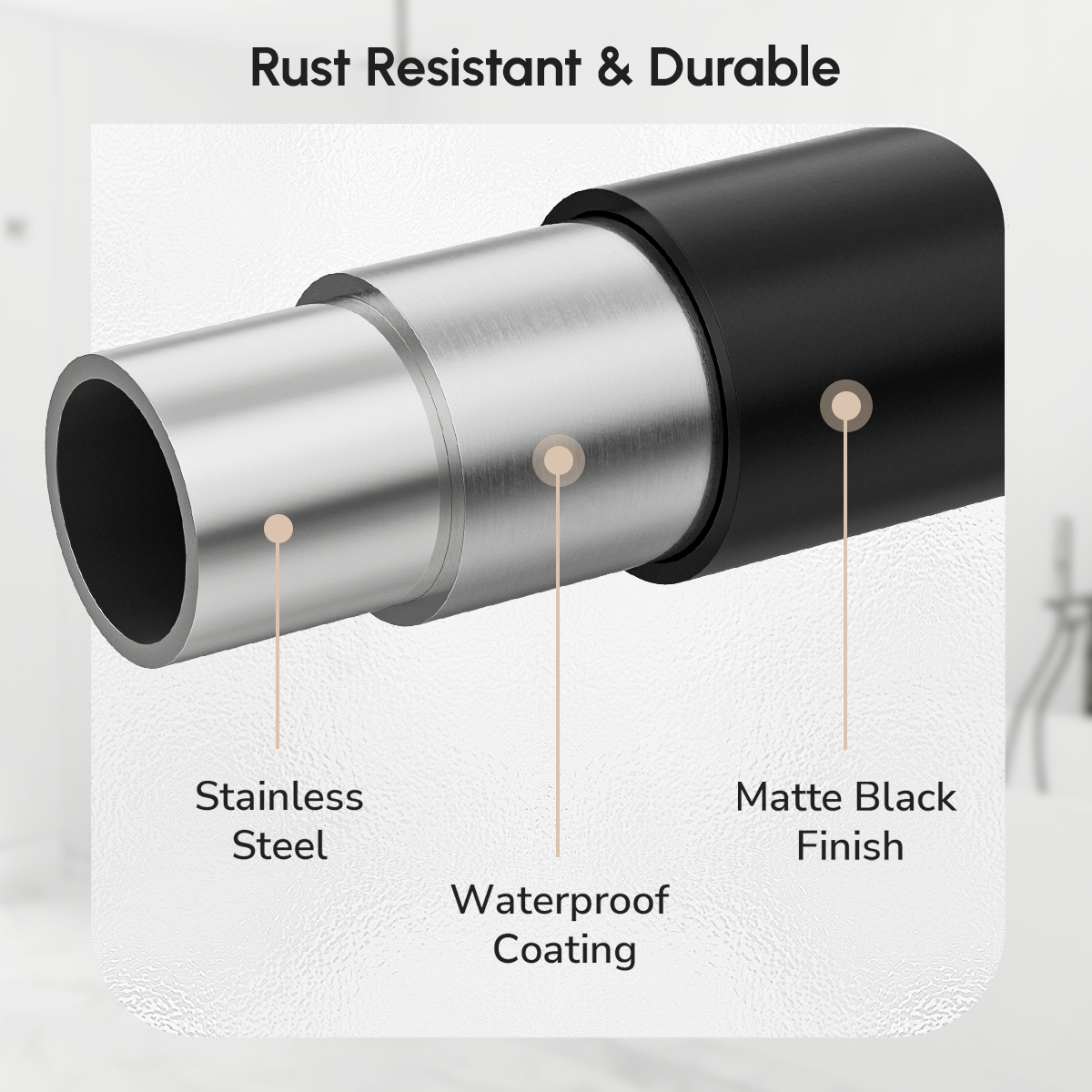 USHOWER Matuko Series – Matte Black Shower Curtain Rod Made of Stainless Steel with Waterproof Coating, Rust Resistant