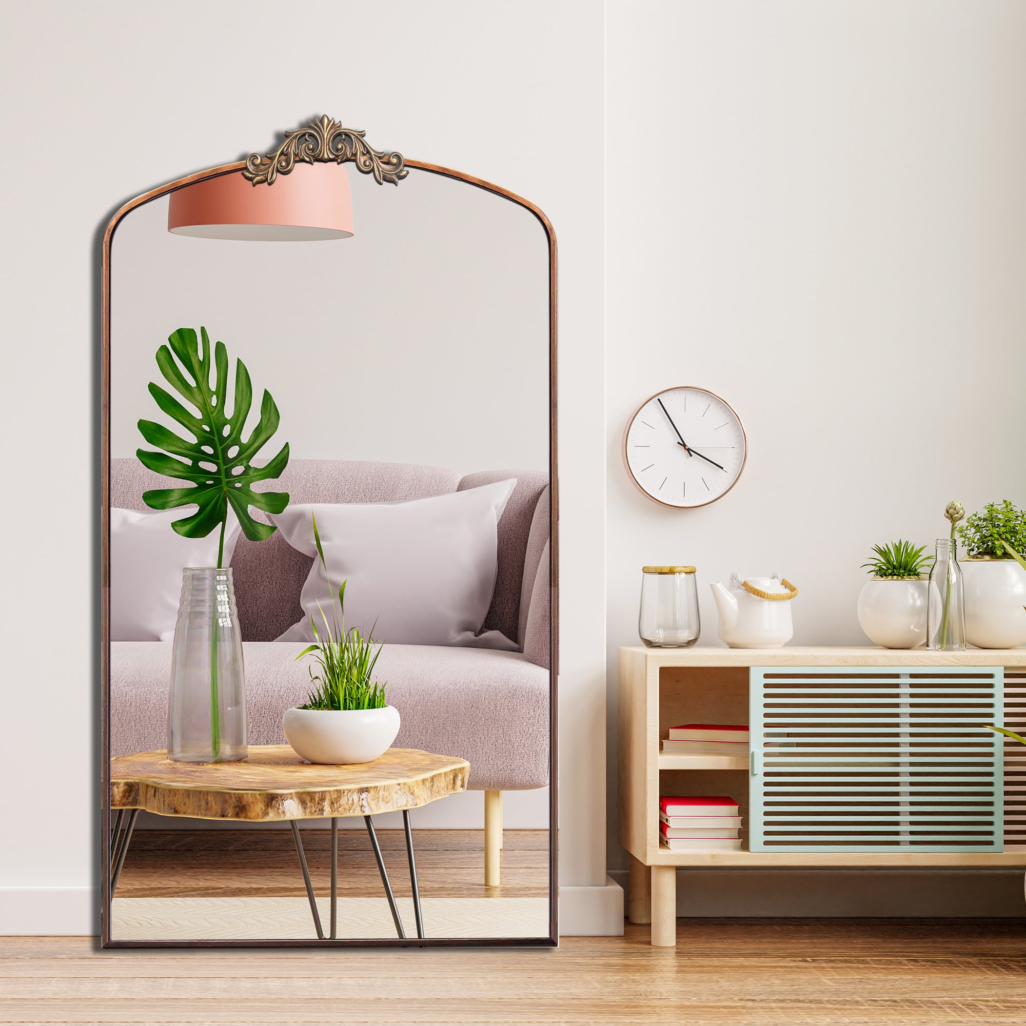 Full Length Mirror 36'' x 66'' Vintage Ornate Arched Floor Mirror, Antique Bronze Metal Framed Mirror Dressing Mirror Oversized Wall Mirror, for Entryway, Living Room, Bedroom, Clothing Shop
