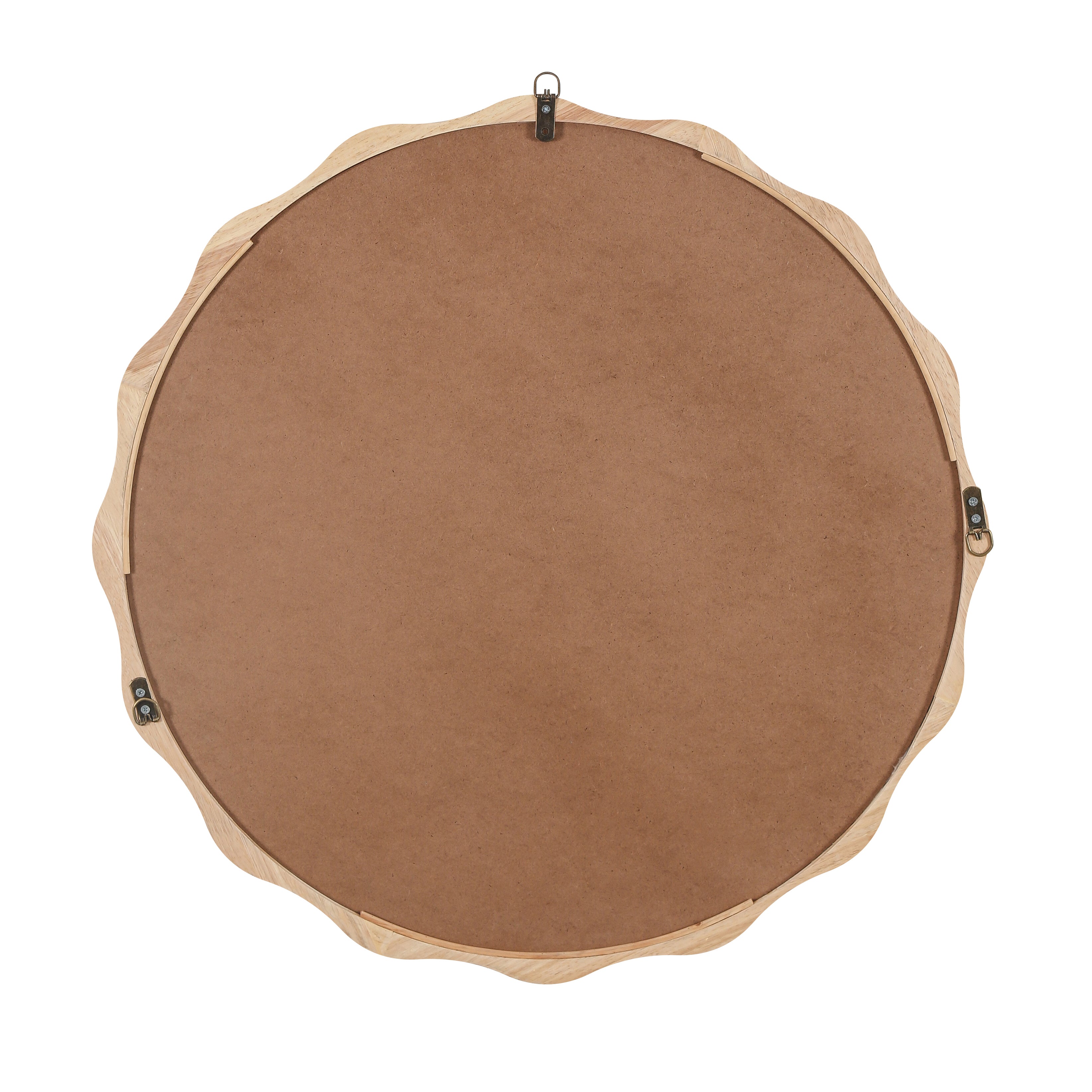 Wavy Round Natural Wood Beige Wall Mirror, Solid Wood, 31.1'' Diameter