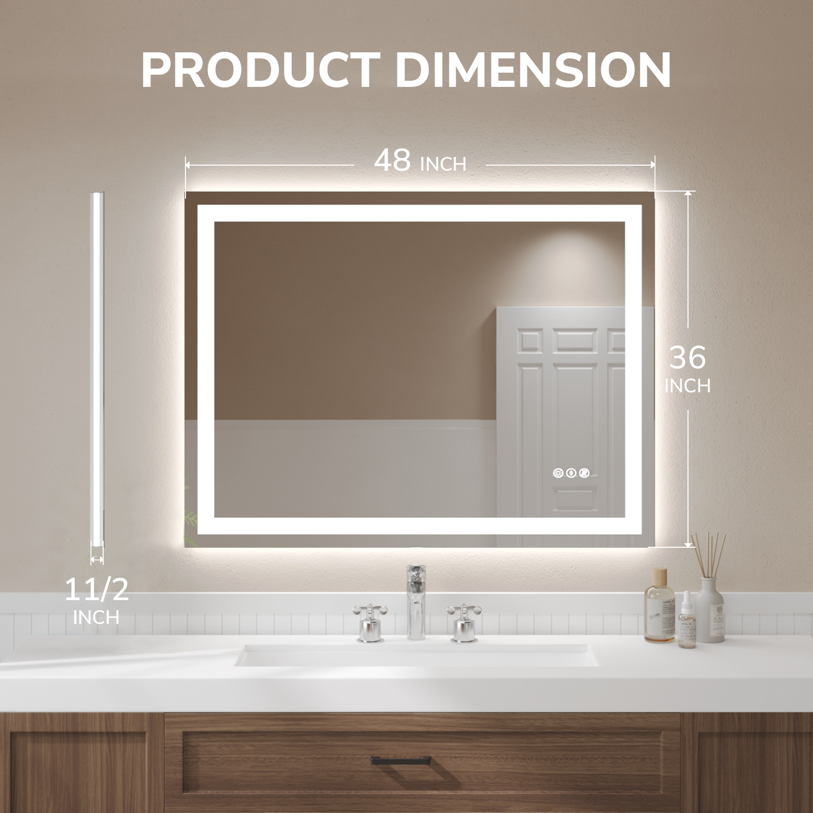 USHOWER Klara Series – 48'' x 36'' Rectangular LED Bathroom Mirror