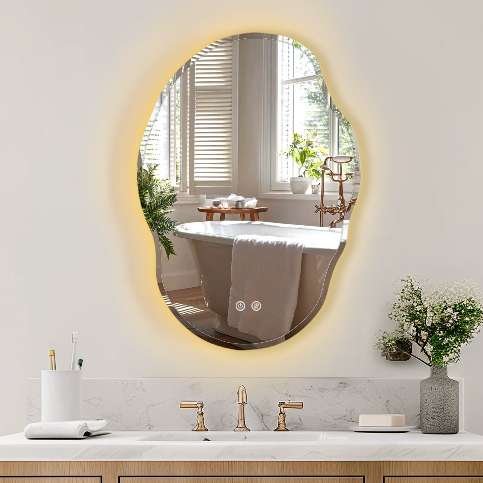 USHOWER Klara Series – Irregular Shaped LED Bathroom Mirror 22'' x 30''