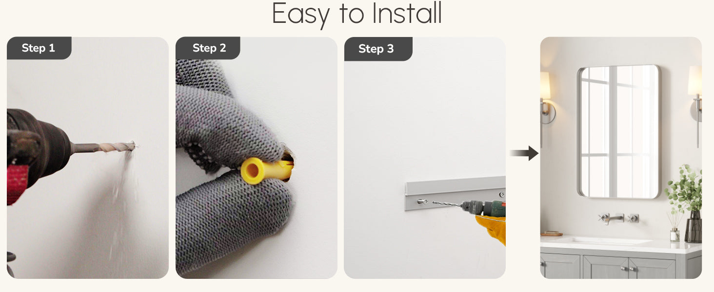 easy to install a bathroom wall mirror in brushed nickel frame