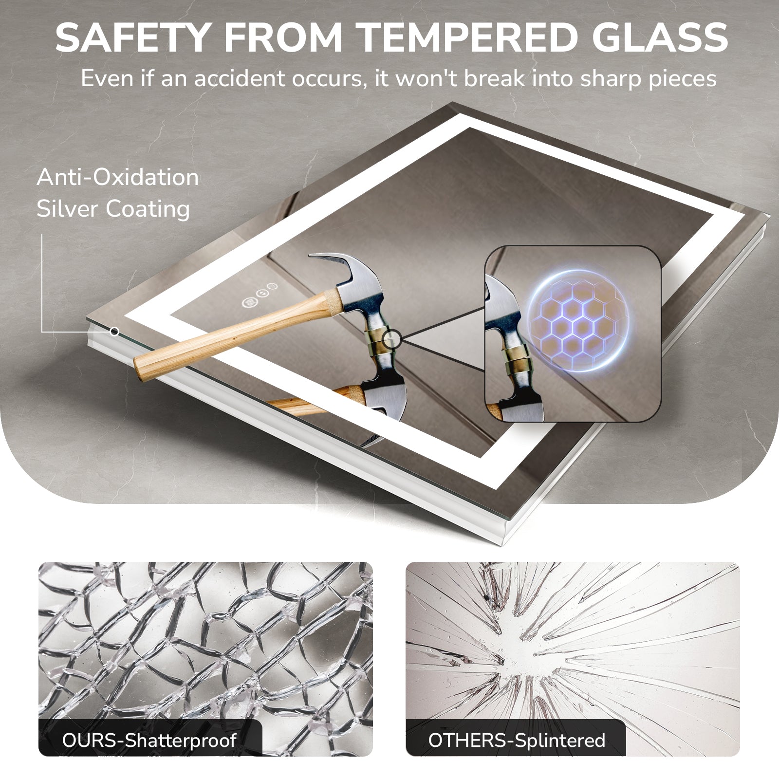 USHOWER Klara Series – 28'' x 36'' Rectangular LED Bathroom Mirror