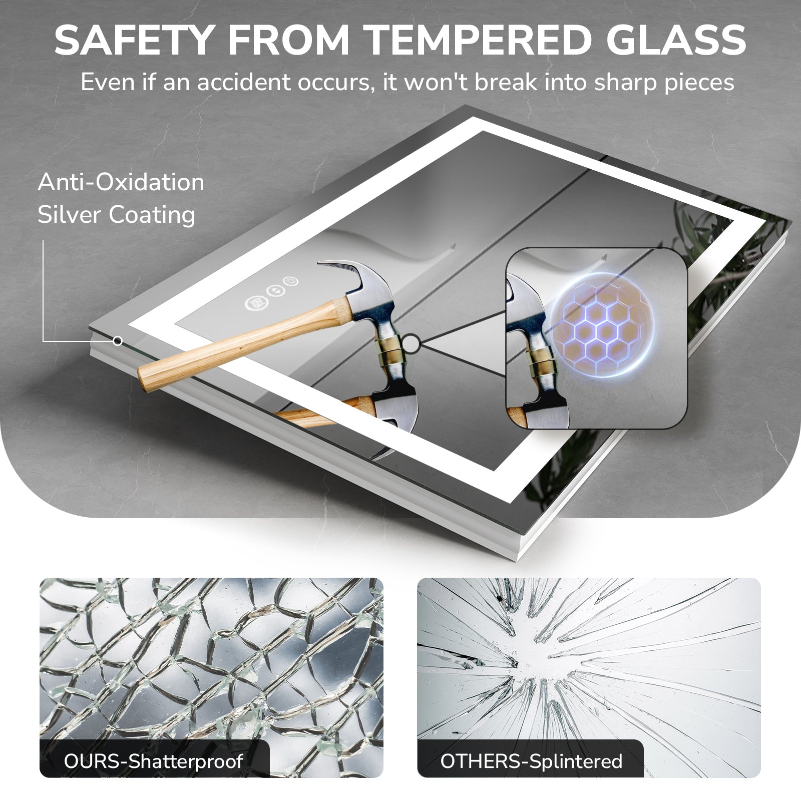 USHOWER Klara Series – 72'' x 36'' Rectangular LED Bathroom Mirror