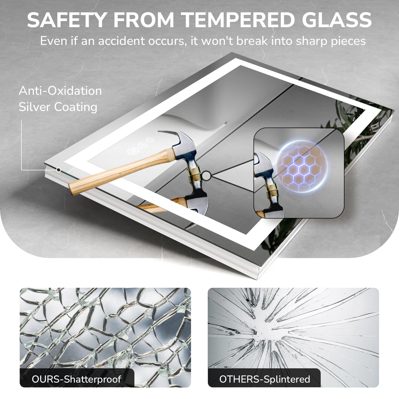 USHOWER Klara Series – 55'' x 30'' Rectangular LED Bathroom Mirror