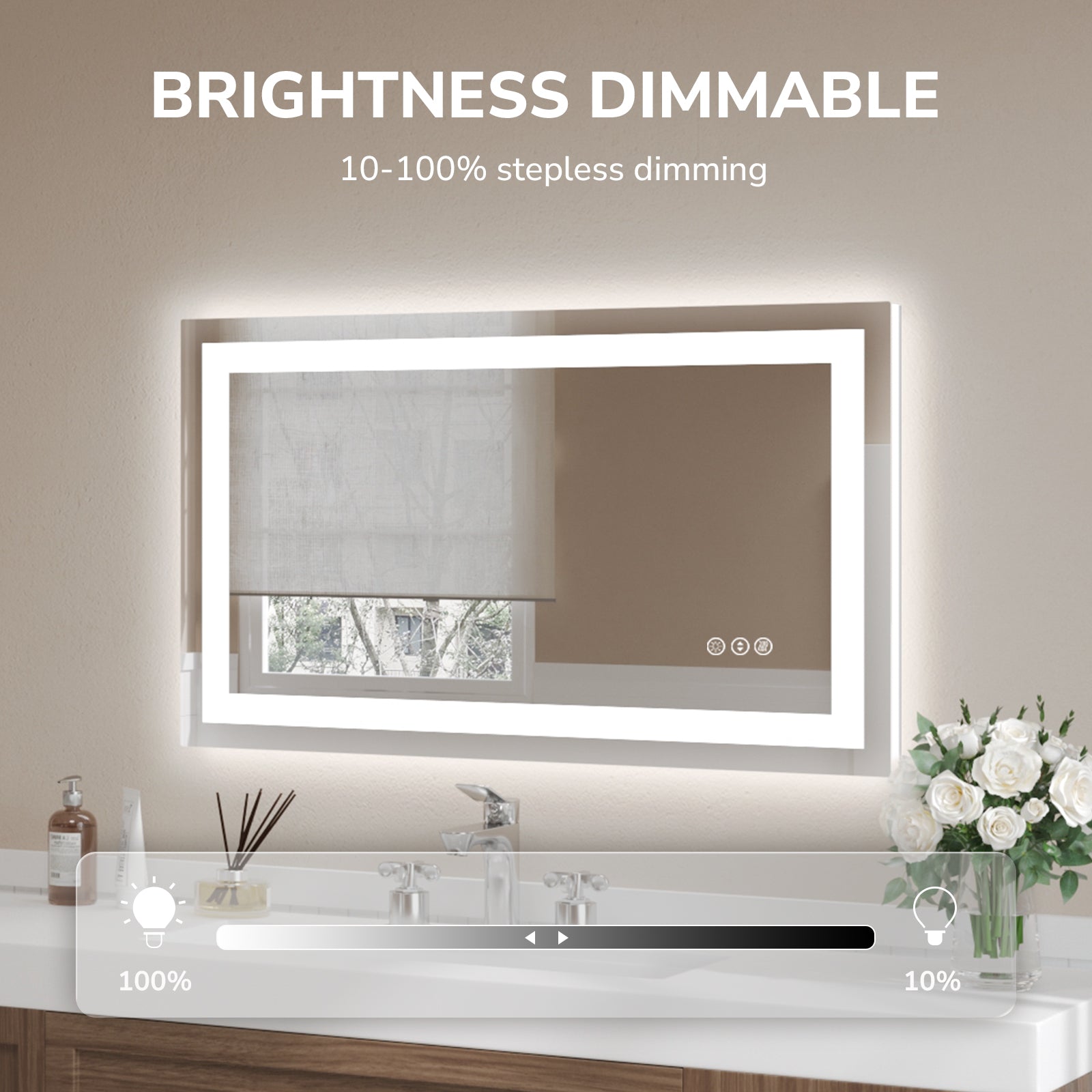 USHOWER Klara Series – 40'' x 24'' Rectangular LED Bathroom Mirror