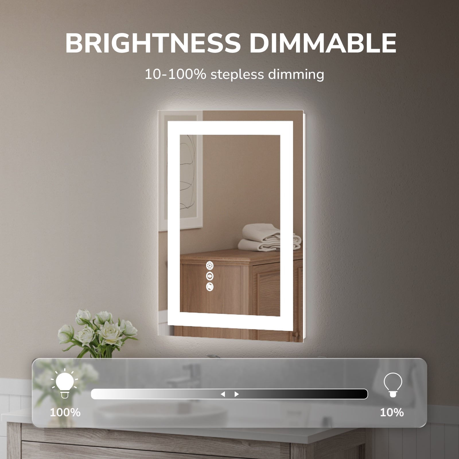 USHOWER Klara Series – 20'' x 28'' Rectangular LED Bathroom Mirror