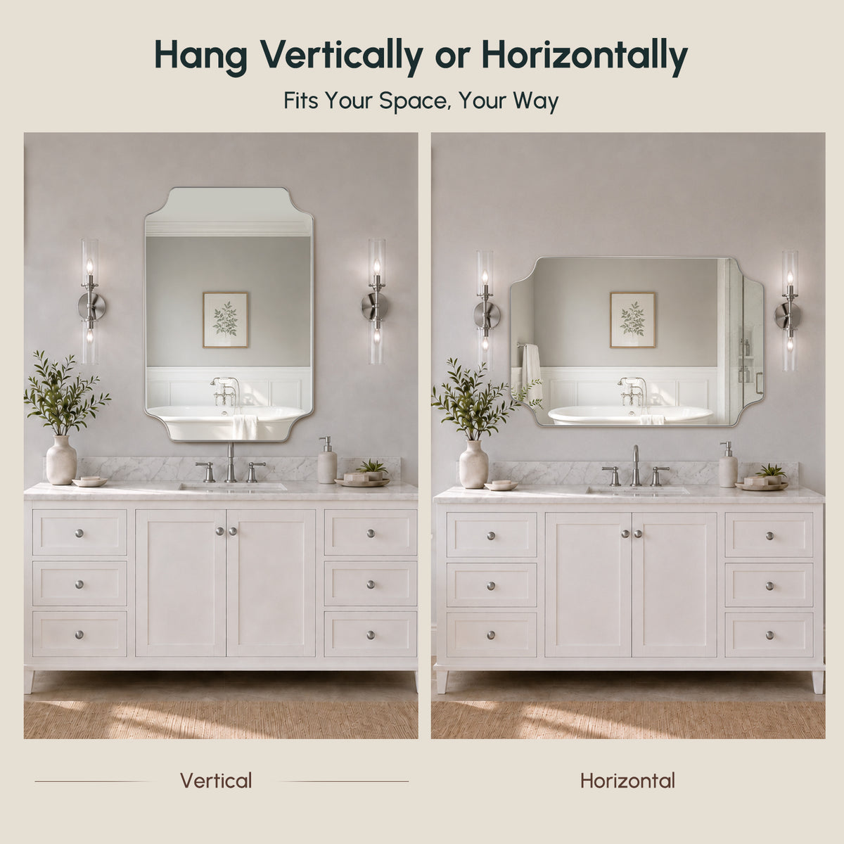 Stainless Steel Frame Silver Scalloped Bathroom Mirror – 24" x 36"